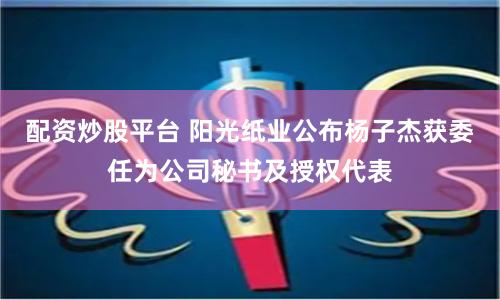 配资炒股平台 阳光纸业公布杨子杰获委任为公司秘书及授权代表